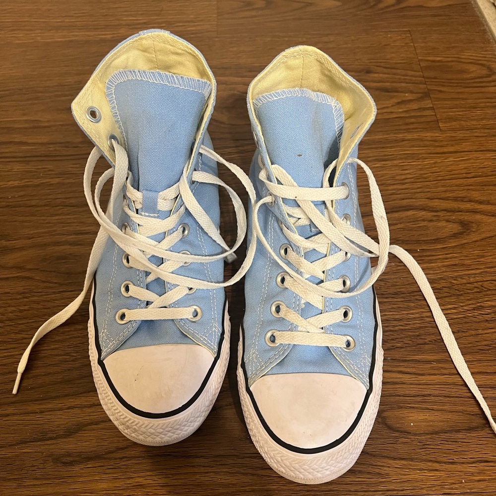 Powder blue high top converse sneakers